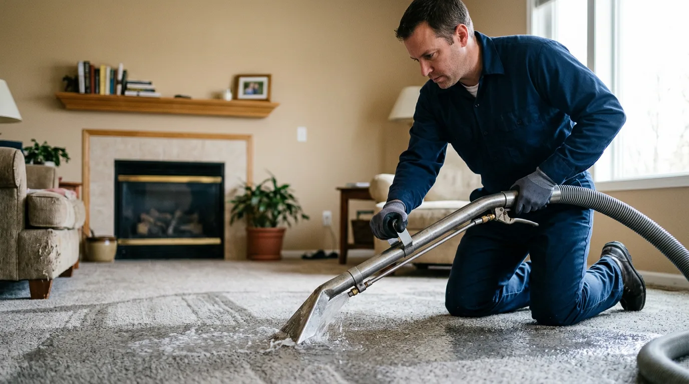 Water damage restoration technician working near Bayboro, NC